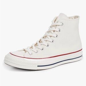 Converse High Top Canvas Sneakers in Off-White with Red & Navy Stripe